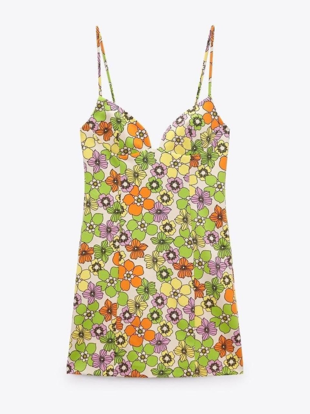 Zara Floral Mini Dress in Green, Orange, Yellow, Pink NWT SZ SMALL